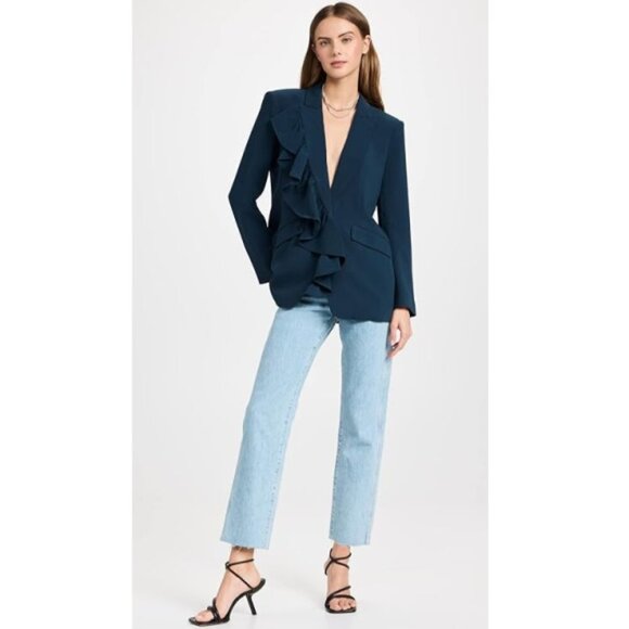 cinq a sept Jackets & Blazers - Cinq a Sept 'Margo' Asymmetric Ruffle-Front Blazer, Peacock Blue